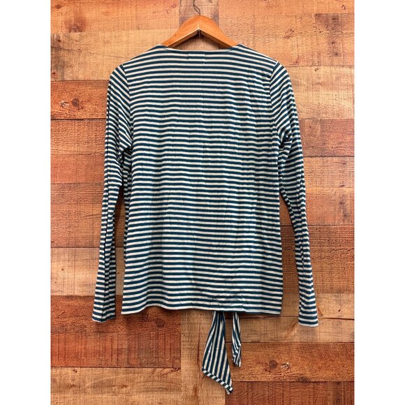 Striped Long-Sleeve Tie-Front Top In Blue & White By T.La Size M - Picture 5 of 6